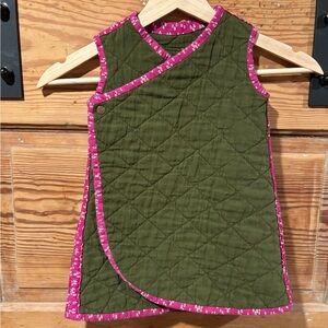 Handmade Green Quilted Cotton Wrap Dress for One Year Old